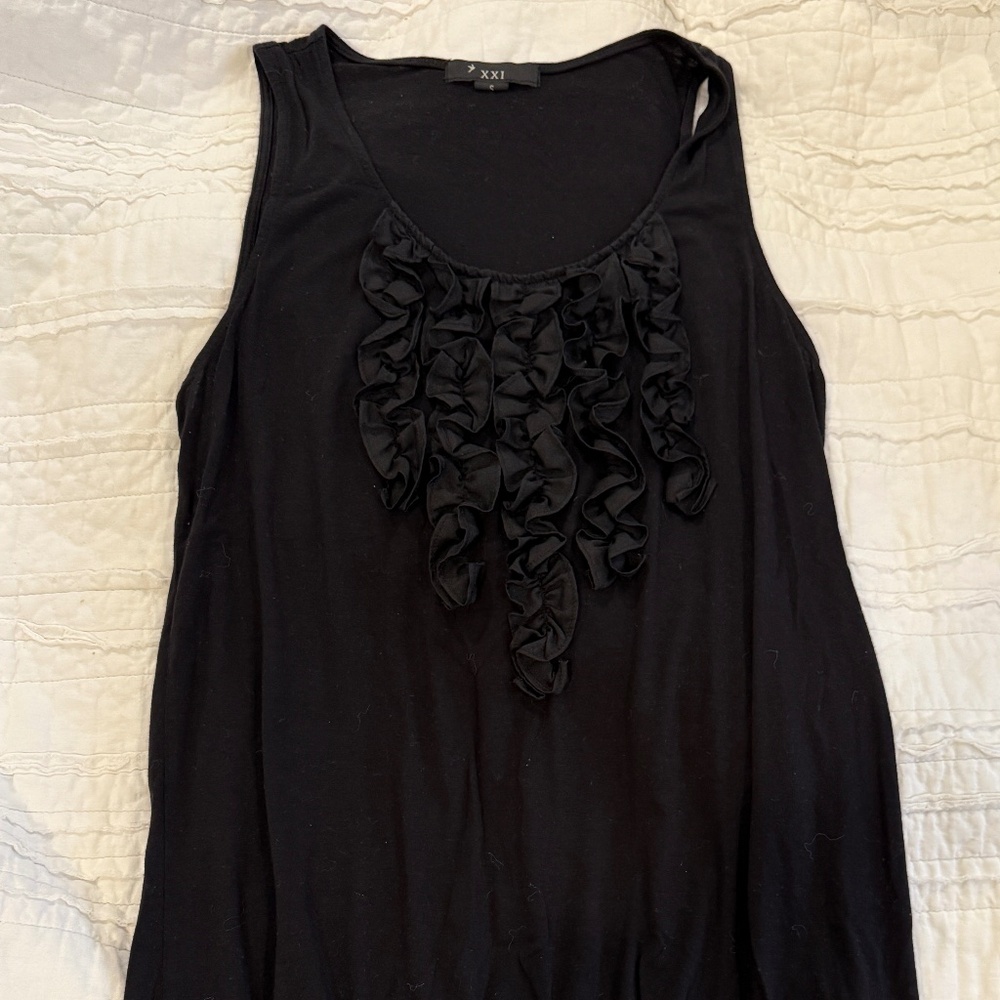 Forever 21 black tank top flowy with ribbons on the front S